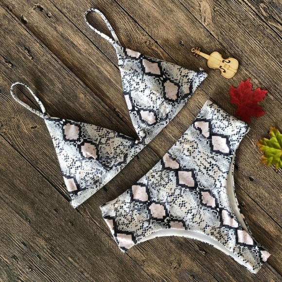 Other - Last 1! Grey and Pink Snakeskin Print Bikini